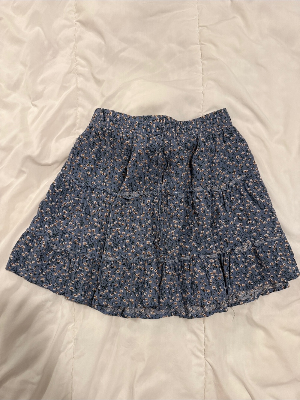 Blue Floral Tiered Mini Skirt